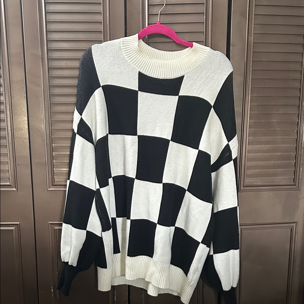 Black & White Checkerboard Crewneck Sweater